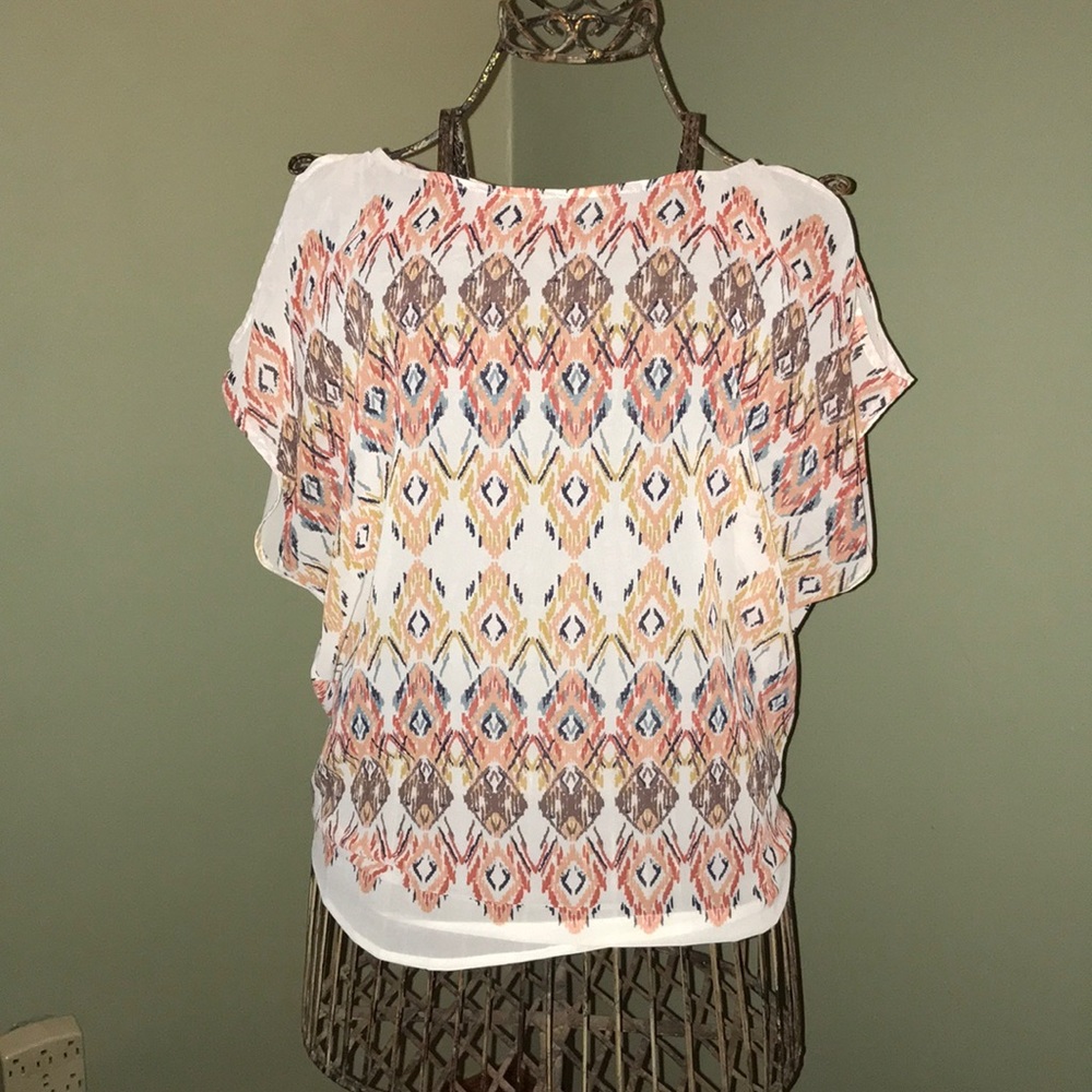 Zoa Open Shoulder Aztec Print Blouse - Size M